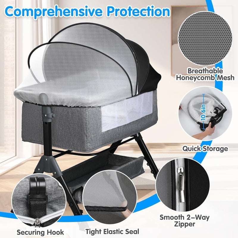 WANRU Bassinet Cover for Cats - Half-Blackout Mosquito Net for Baby Crib & Bedside Sleeper, Breathable Crib net with 2-Way Zipper, Sun-Blocking Baby Mosquito Net Cover (Black-Small) - Image 3